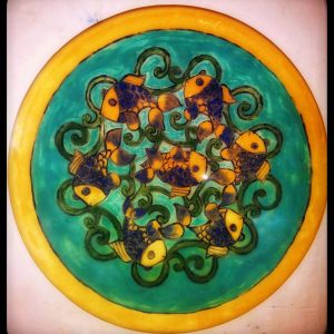 بشقاب سفالی طرح ماهی